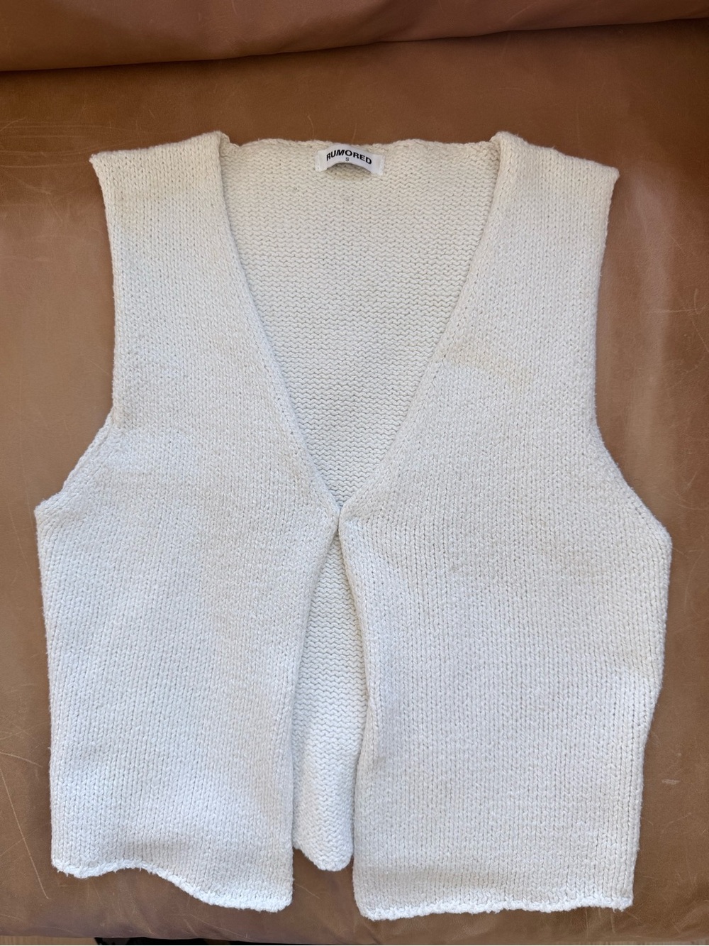 Rumored Cream Knit V-Neck Sleeveless Vest